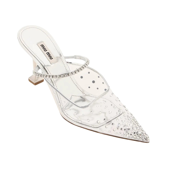 Miu Miu Vinyl Mules With Crystals