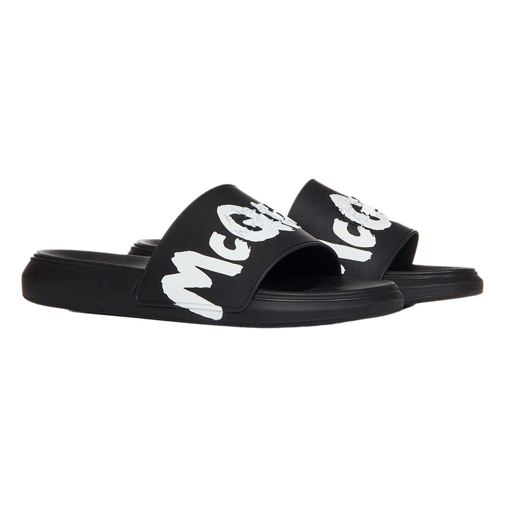 Alexander McQueen Graffiti Rubber Pool Slide in Black/white