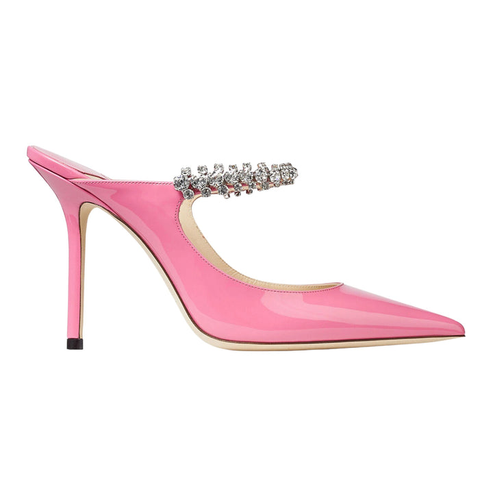 Jimmy Choo Bing 100 Crystal-embellished Patent-leather Mules In Pink