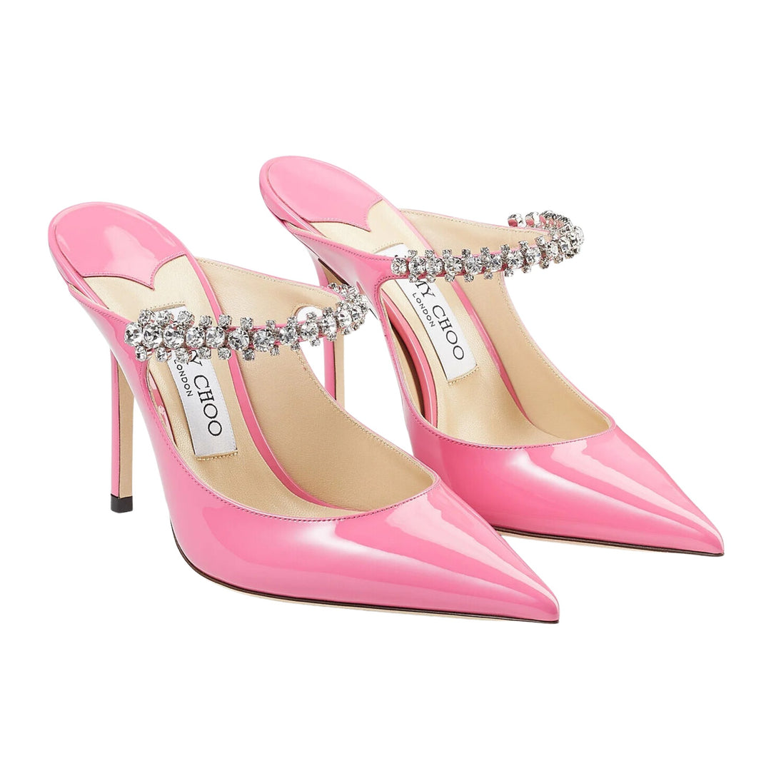 Jimmy Choo Bing 100 Crystal-embellished Patent-leather Mules In Pink