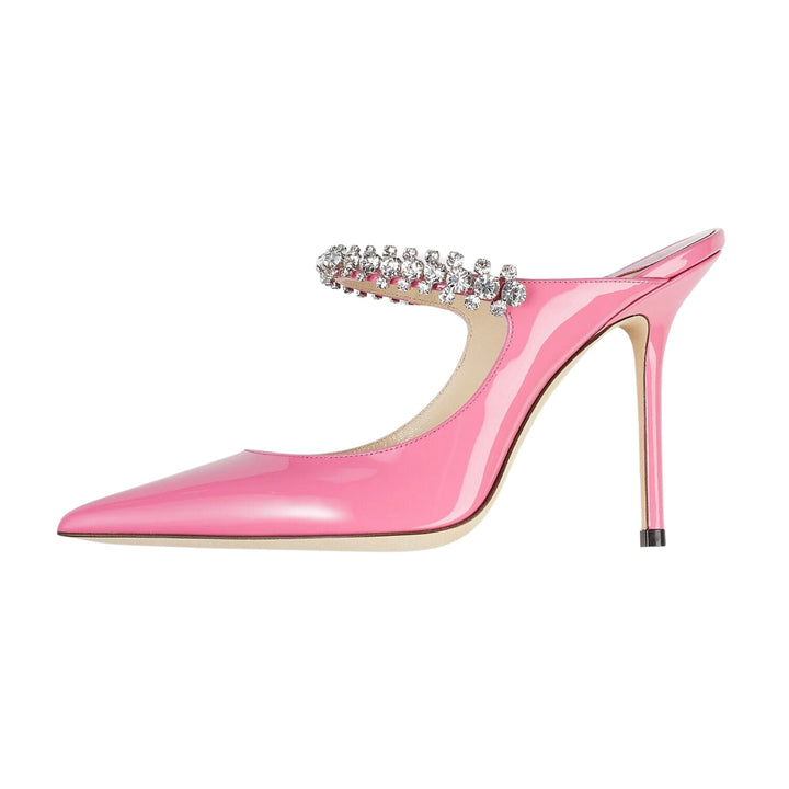 Jimmy Choo Bing 100 Crystal-embellished Patent-leather Mules In Pink