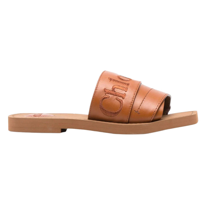 Chloé Brown Woody logo-embroidered sandals