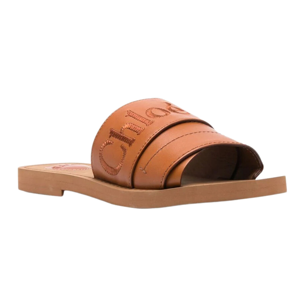 Chloé Brown Woody logo-embroidered sandals