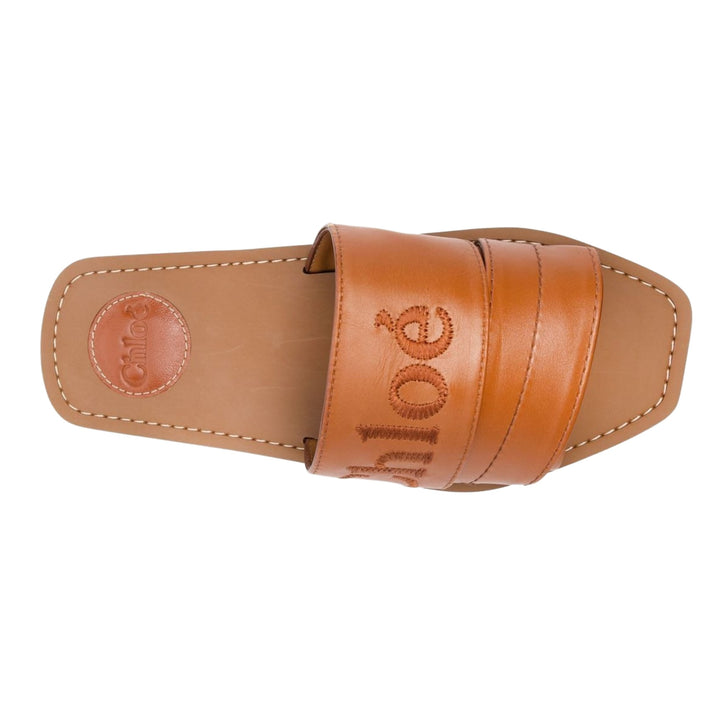 Chloé Brown Woody logo-embroidered sandals