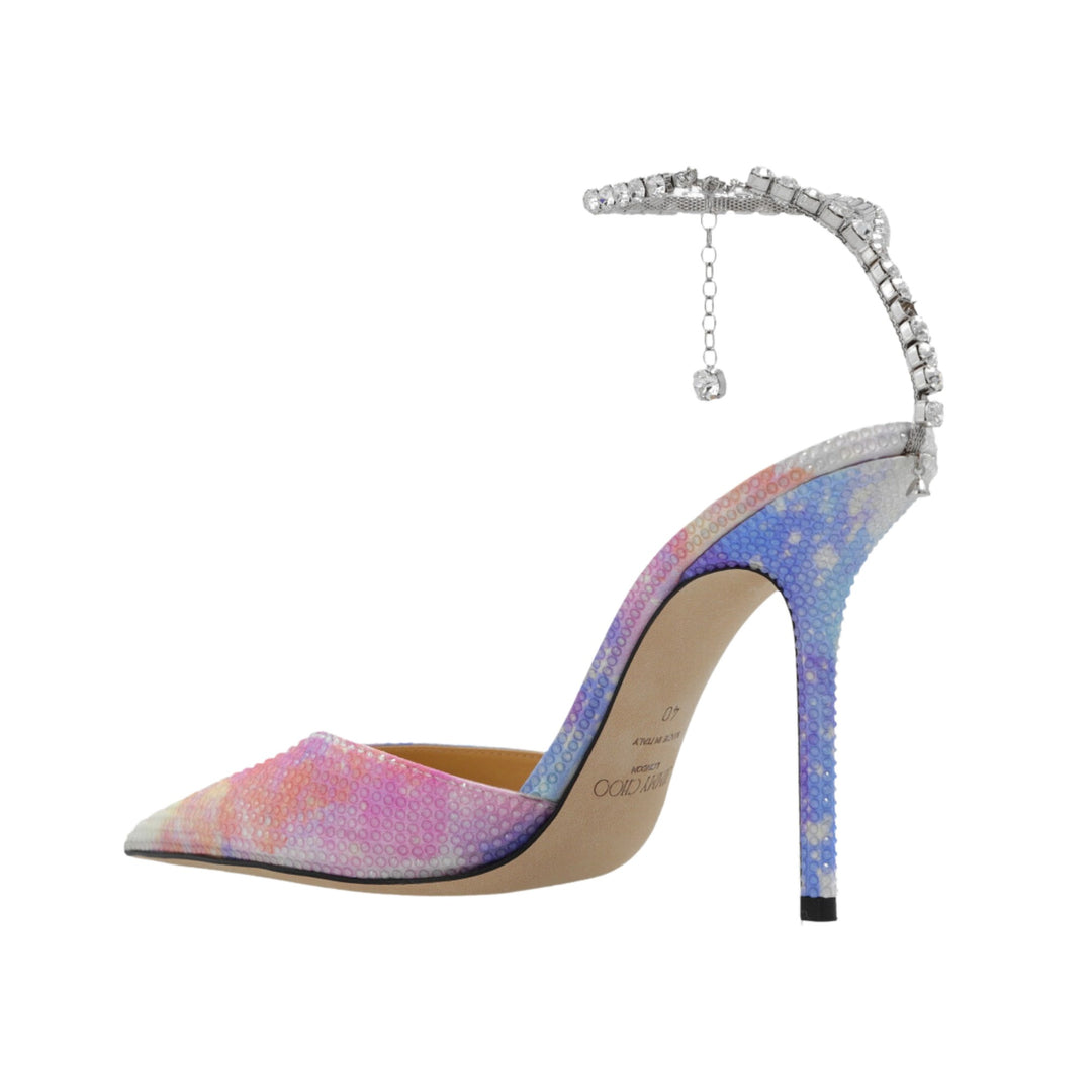 Jimmy Choo Saeda 100  Unicorn Printed Satin Pumps with Crystal Embellishment