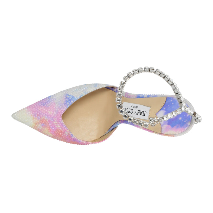Jimmy Choo Saeda 100  Unicorn Printed Satin Pumps with Crystal Embellishment